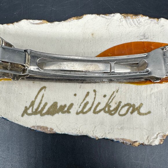 Vintage Hair Barrette Clip 1990s Diane Wilson Art Pottery Blue Feathers Scales - Picture 5 of 8